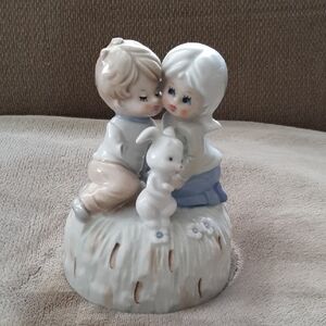 Vintage Porcelain Figurine of Children with Rabbit